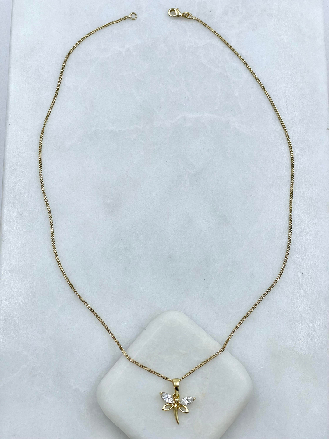 Özel Seri Kristal Taşlı Yusufçuk Model Zincir Kolye 45 cm Gold