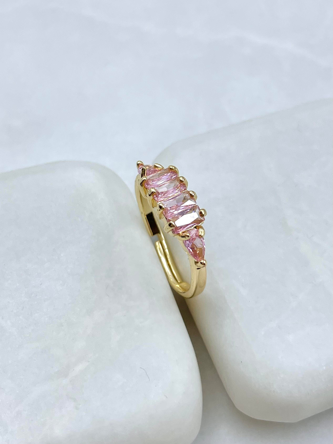 Altın Kaplama Dizi Baget Taşlı Yüzük Pembe