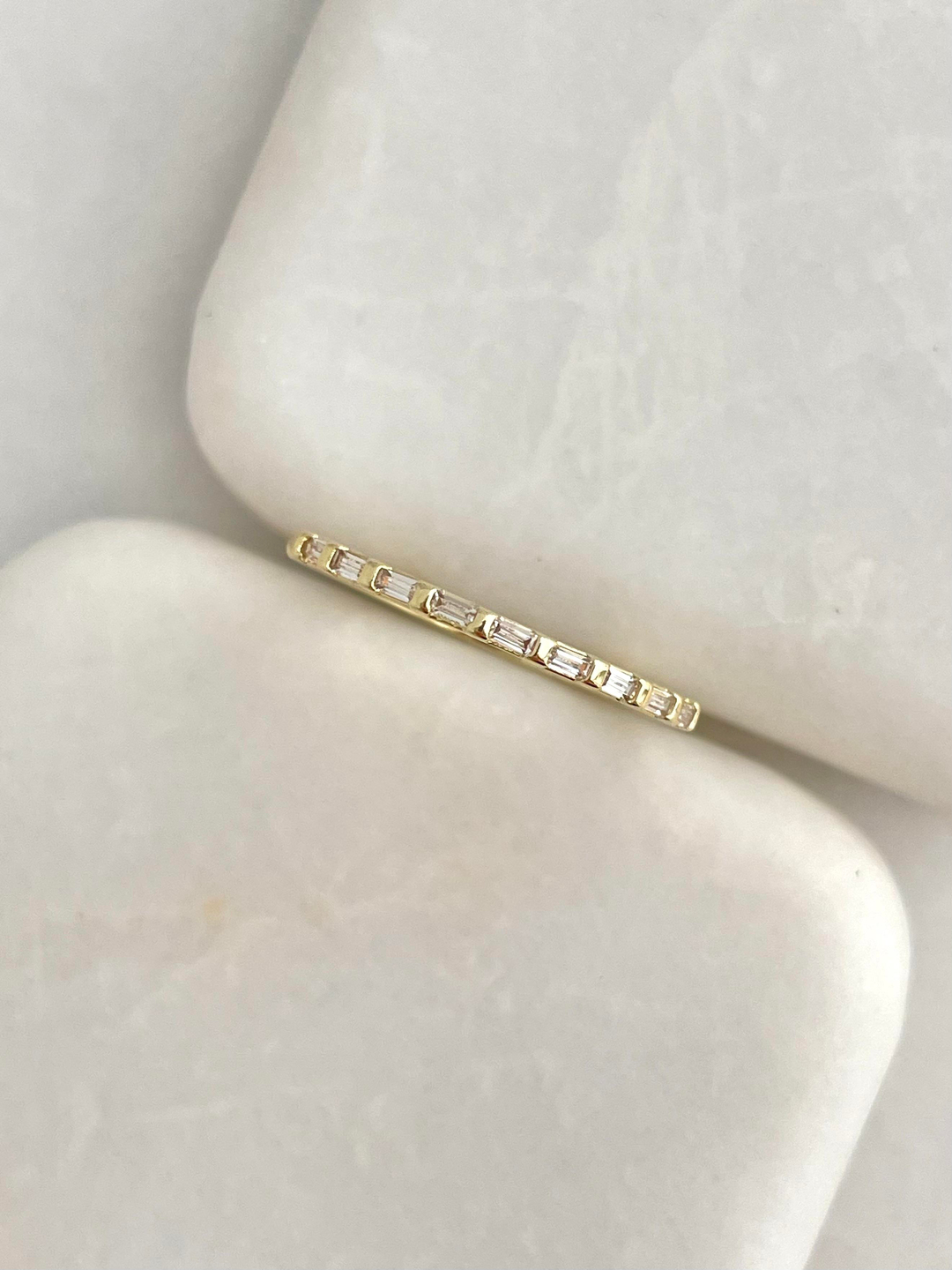 Altın Kaplama Minimal Baget Taşlı Yüzük Gold