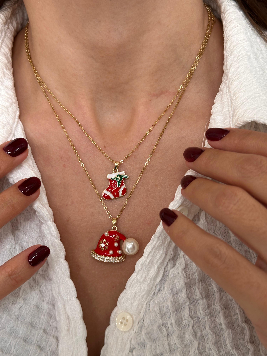 Çelik Mineli Kırmızı Noel Çorap Kolye