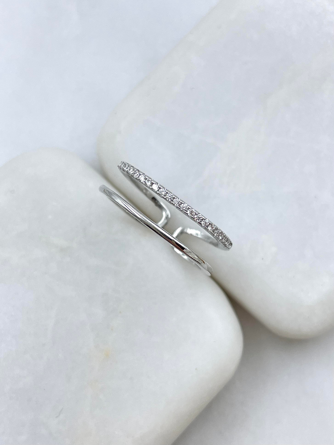 Altın Kaplama Gömme Taşlı İkili Kare Model Yüzük Gümüş