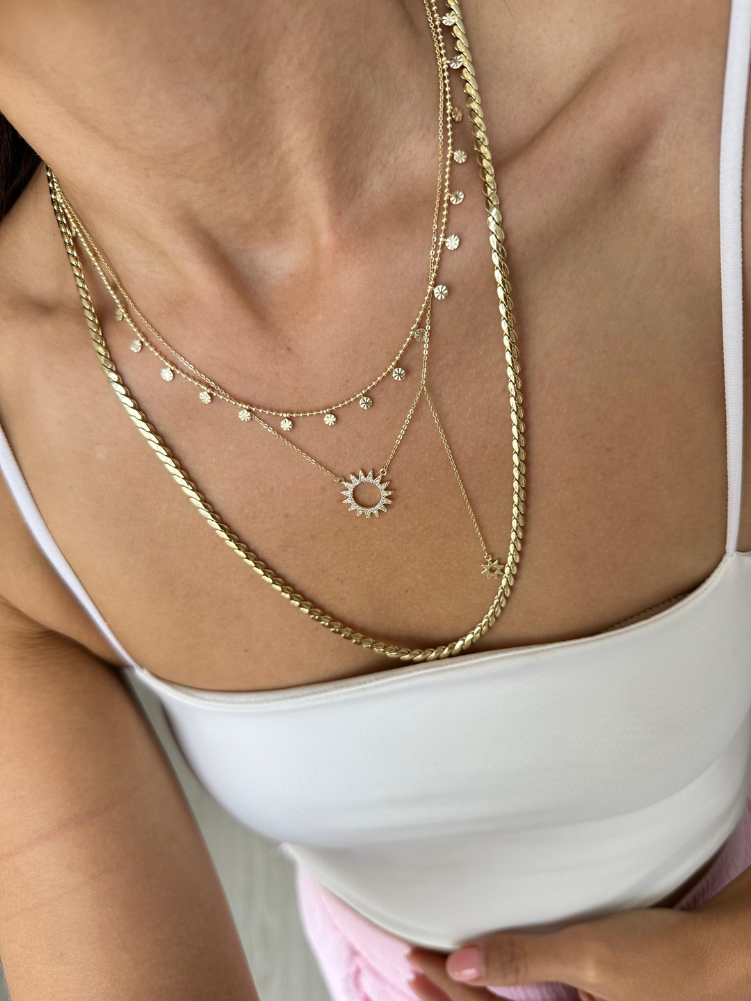 Altın Kaplama Gömme Taşlı Güneş Kolye Gold