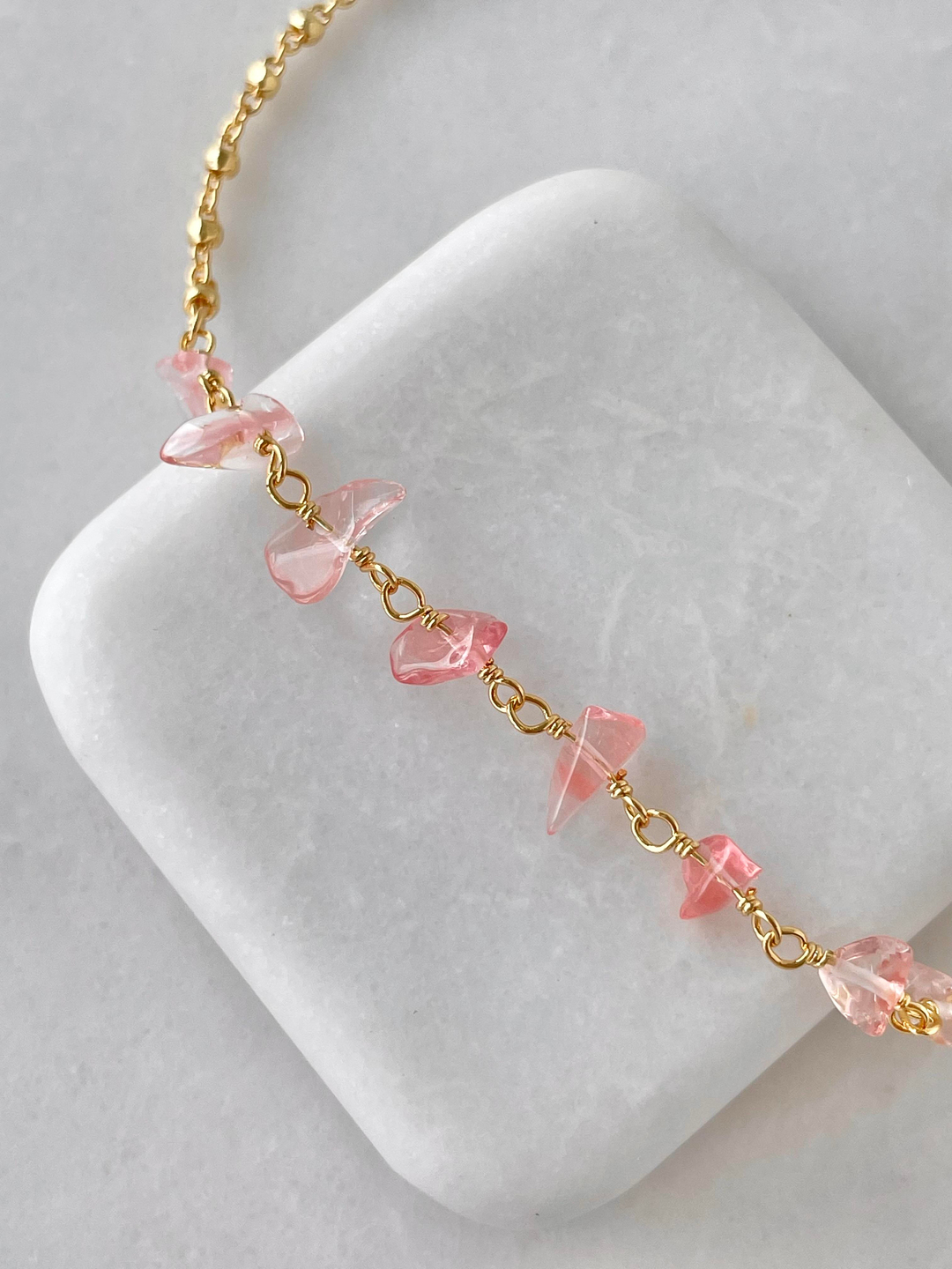 Altın Kaplama Pembe Taşlı Topçuk Halhal Gold