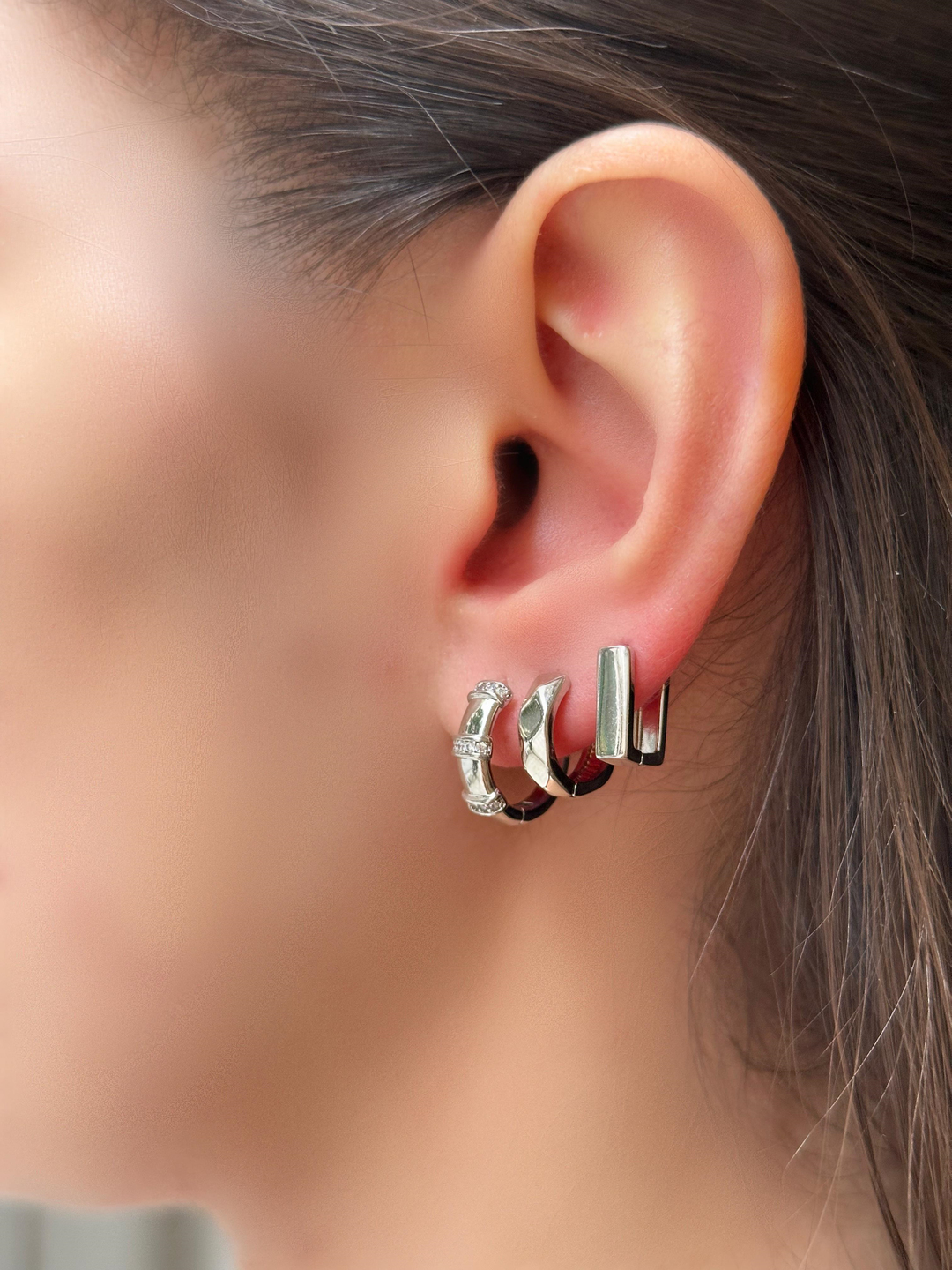 Özel Seri Minimal Yansımalı Küpe 1.3 cm Gümüş