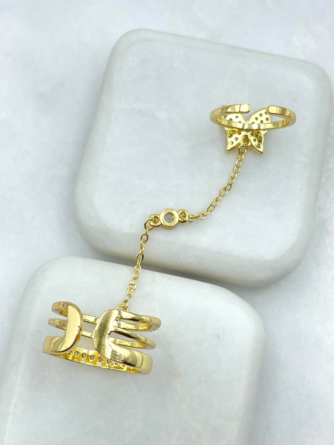 Altın Kaplama Gömme Taşlı Kelebek Model Eklemli Yüzük Gold