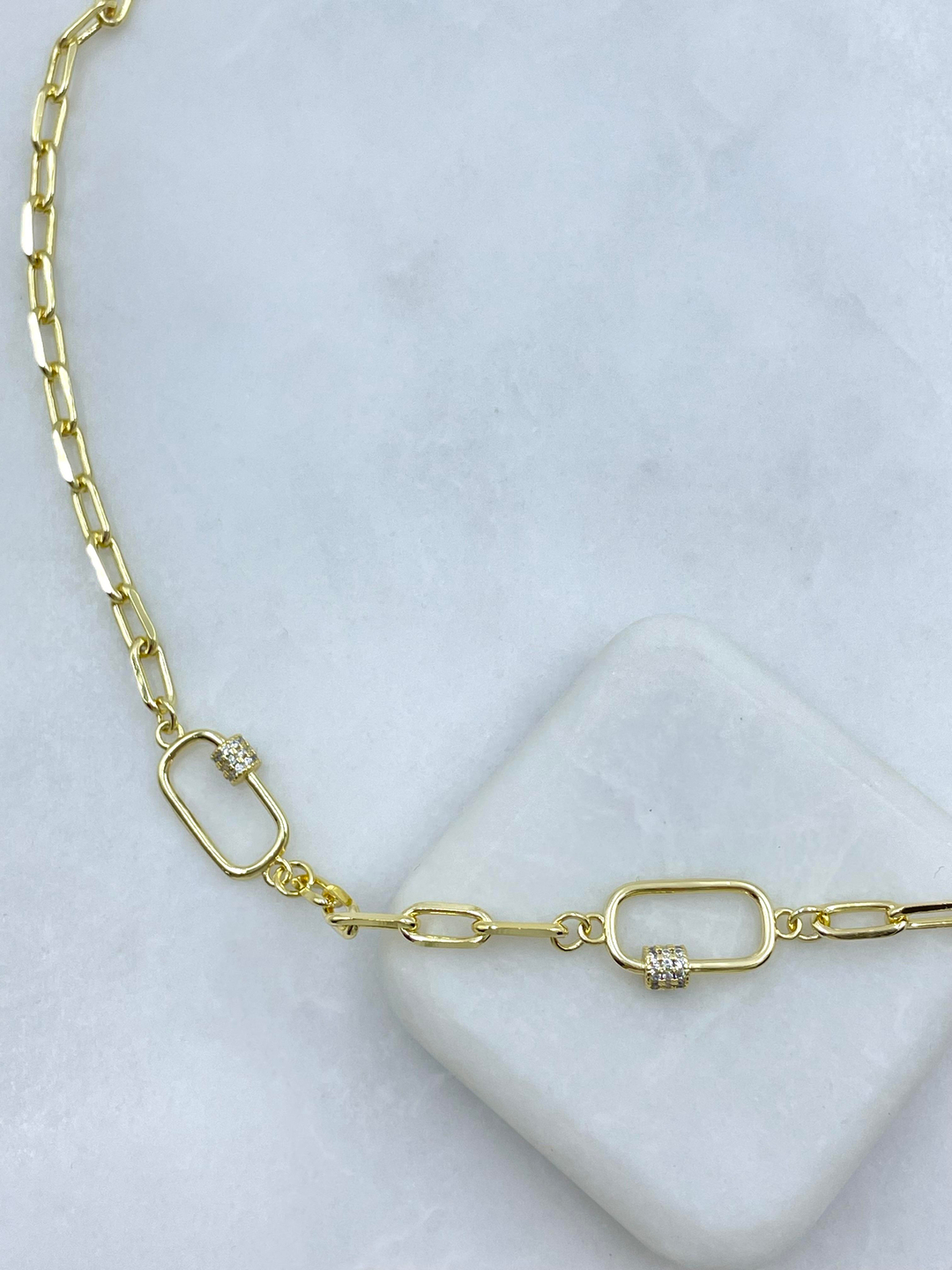 Altın Kaplama Gömme Taşlı Ataç Zincir Kolye Gold