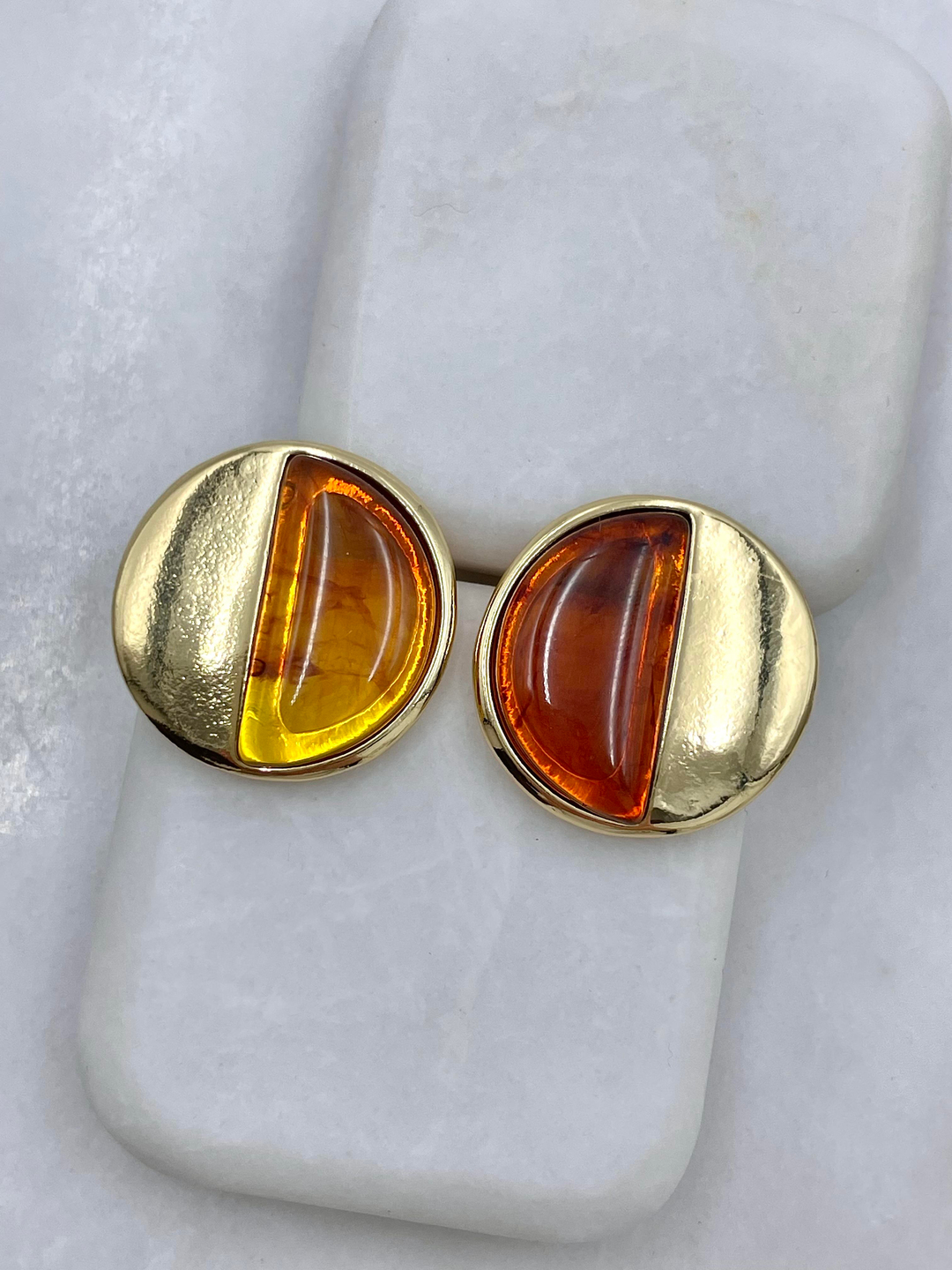 Altın Kaplama Gold Detaylı Daire Plaka Vintage Küpe Kahve