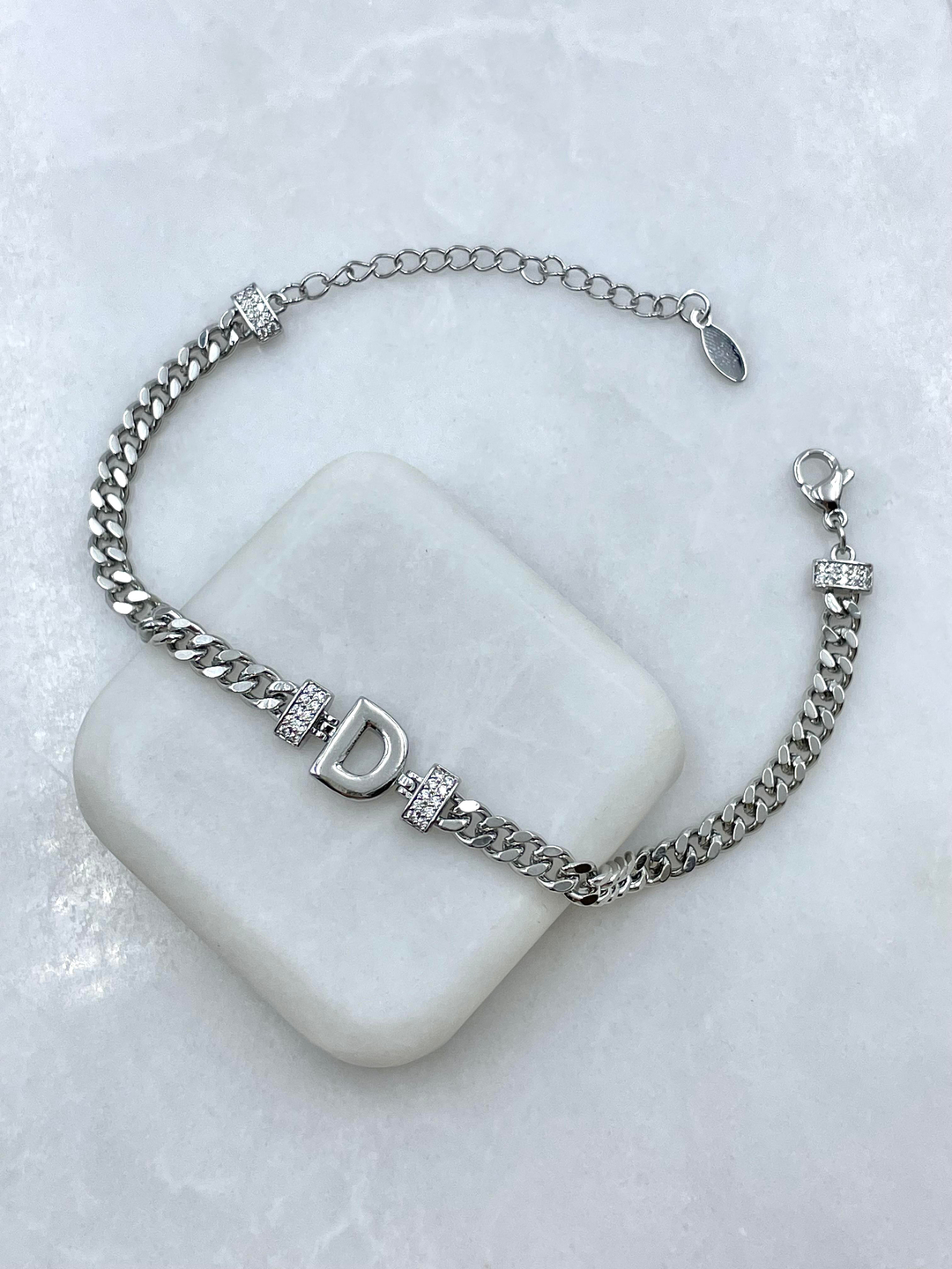 Altın Kaplama Harfli Zincir Bileklik Gümüş