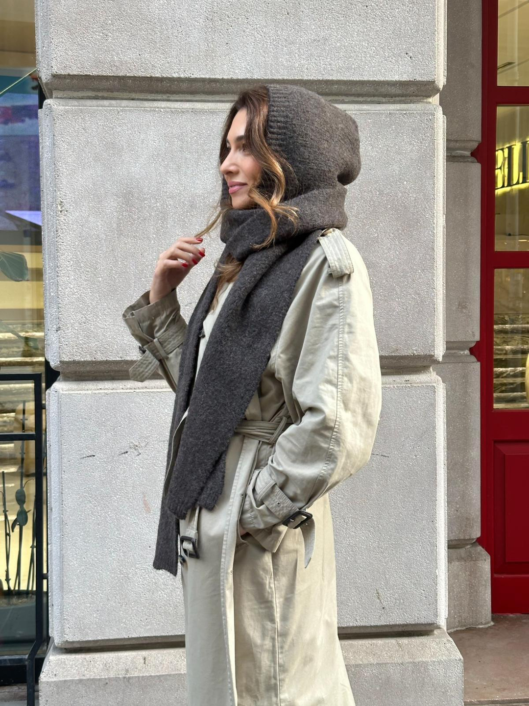 Kapüşonlu Tek Parça Atkı Acı Kahve