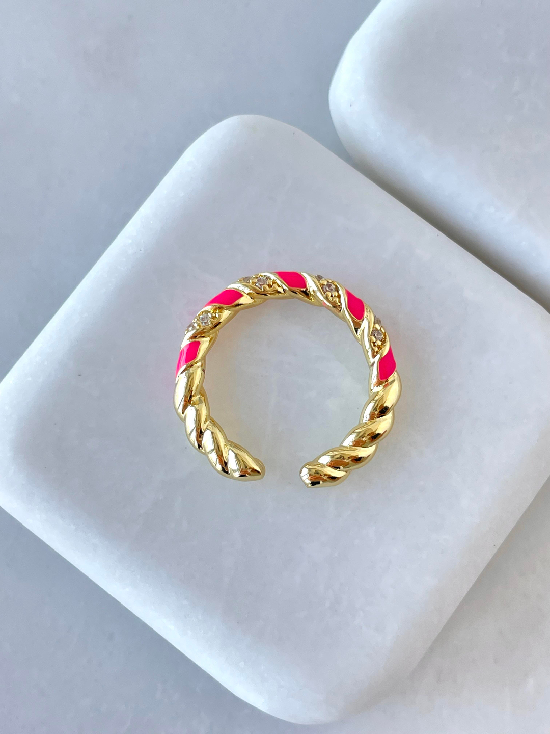 Altın Kaplama Mineli Burgu Model Yüzük Pembe