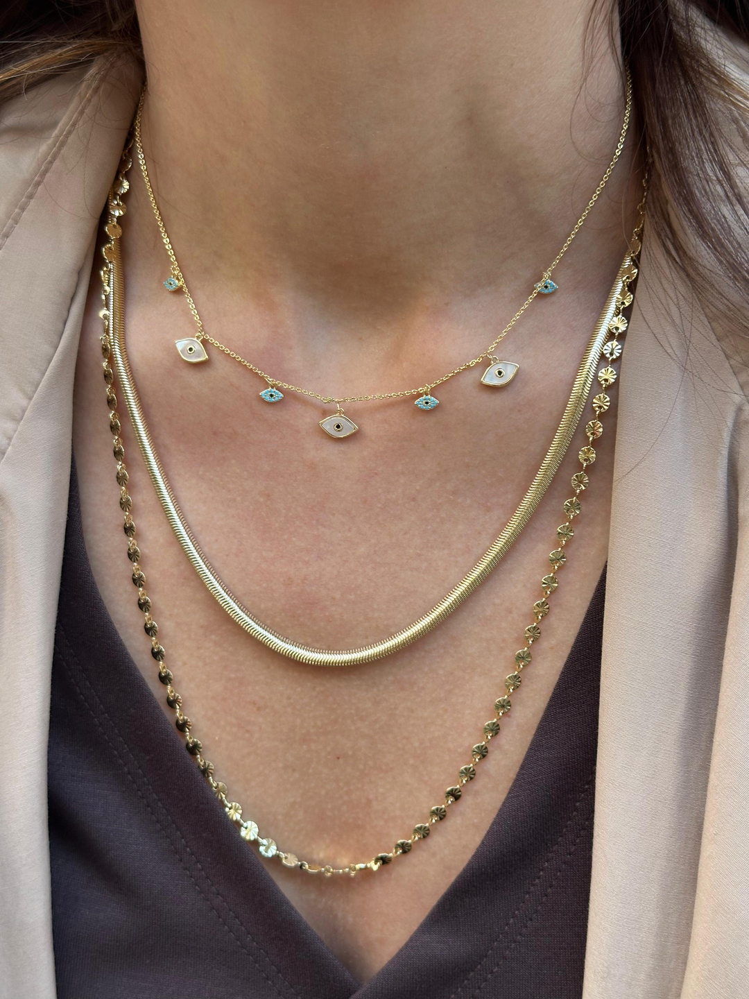 Altın Kaplama Lazer Kesim Pul Plaka Zincir Kolye 60 cm Gold