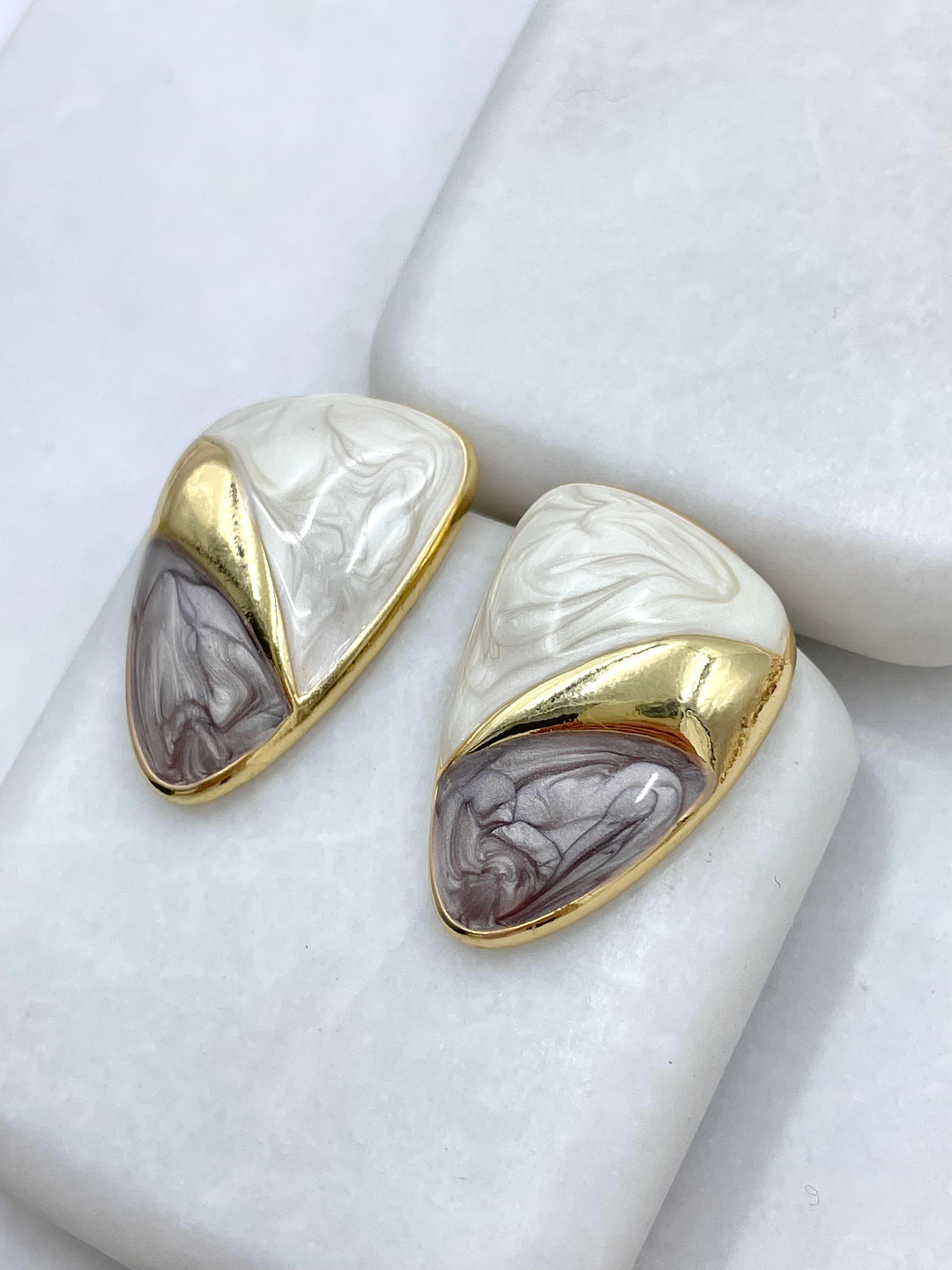 Altın Kaplama Epoksi Vintage Küpe Gold