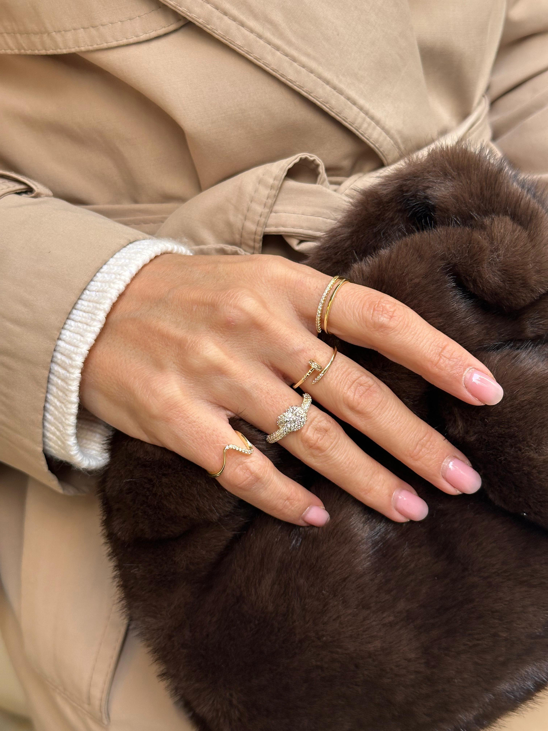 Altın Kaplama Gömme Taşlı İkili  Model Yüzük Gold