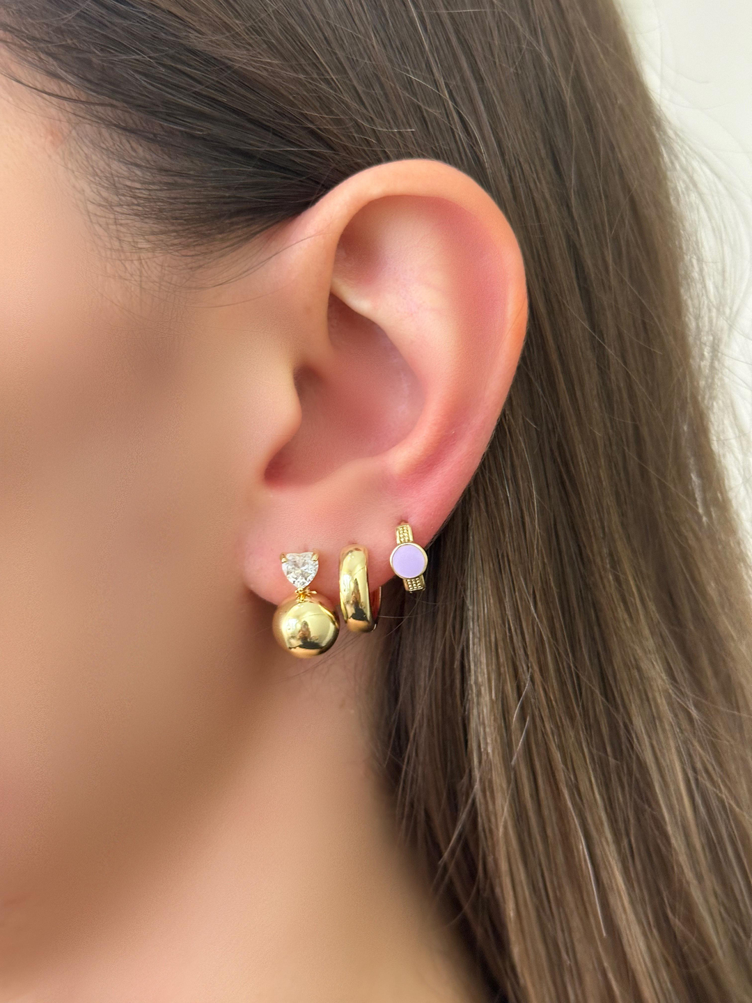 Özel Seri Lila Mineli Daire Halka Küpe Gold