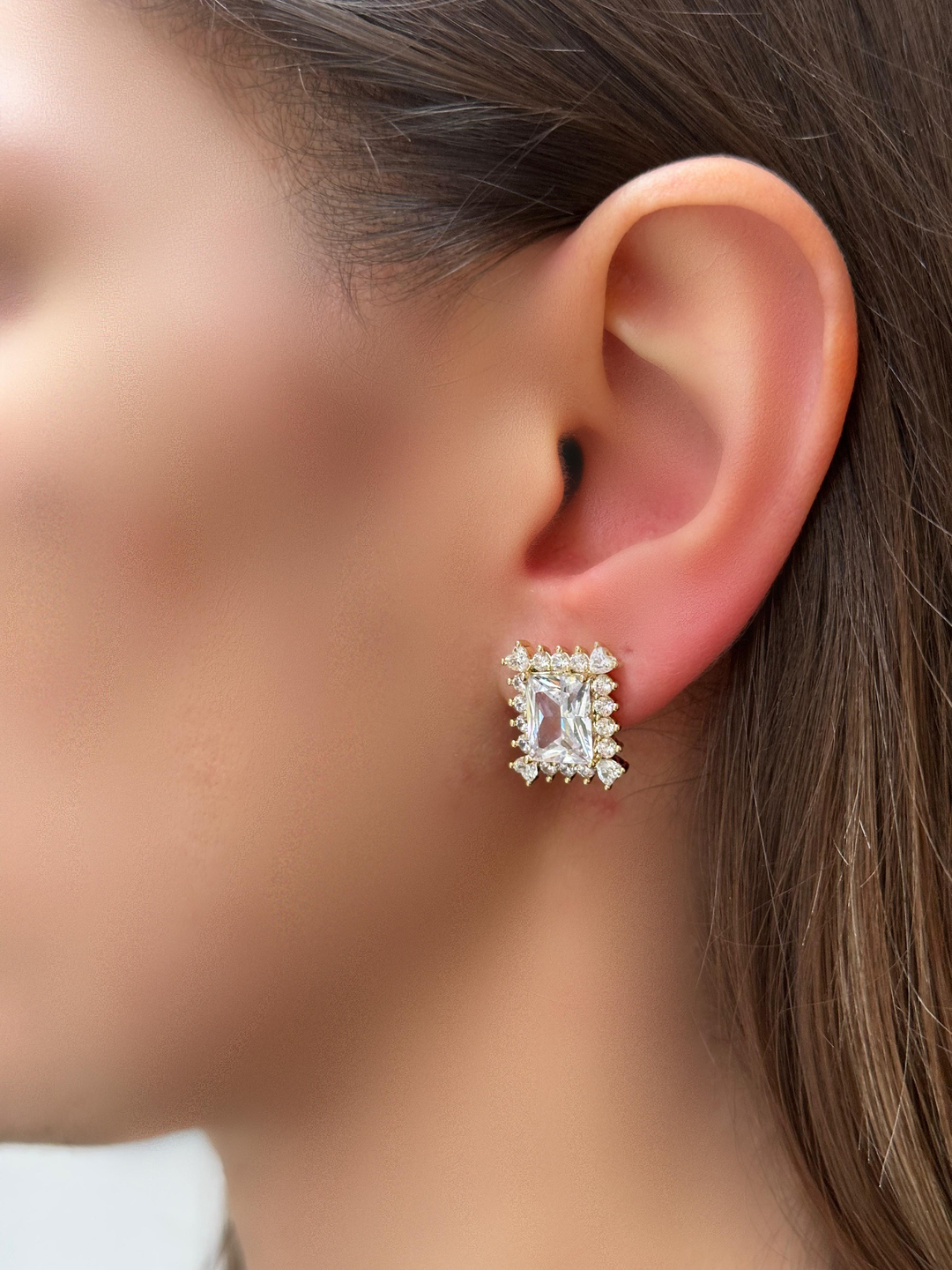 Özel Seri Kare Kristal Taş Küpe Gold