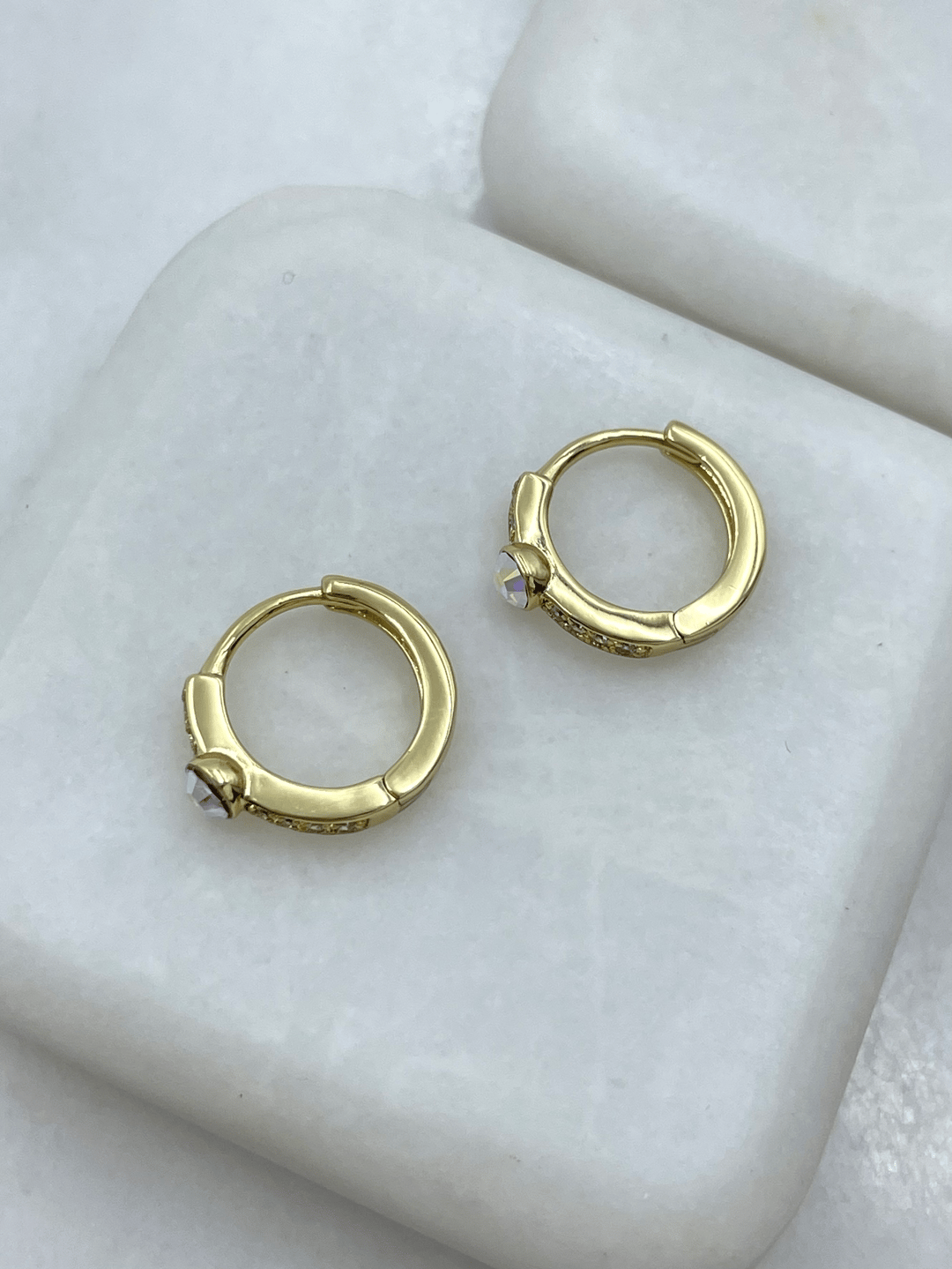 Özel Seri Minik Swarovski Taşlı Halka Küpe Gold