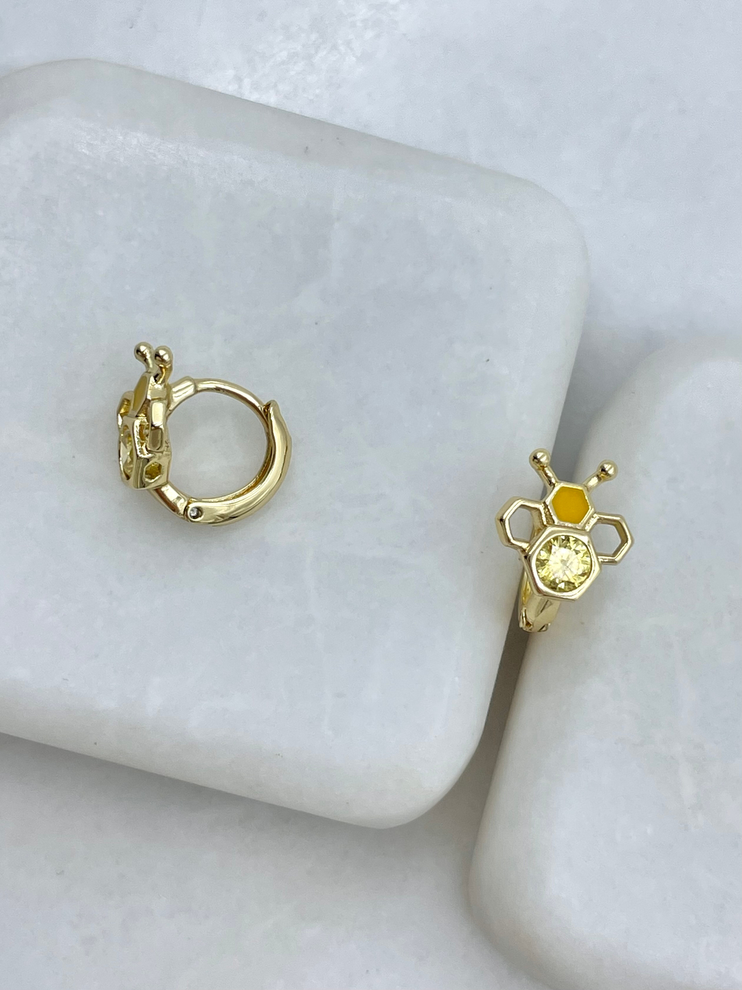 Özel Seri Kristal Taşlı Arılı Petek Model Küpe Gold