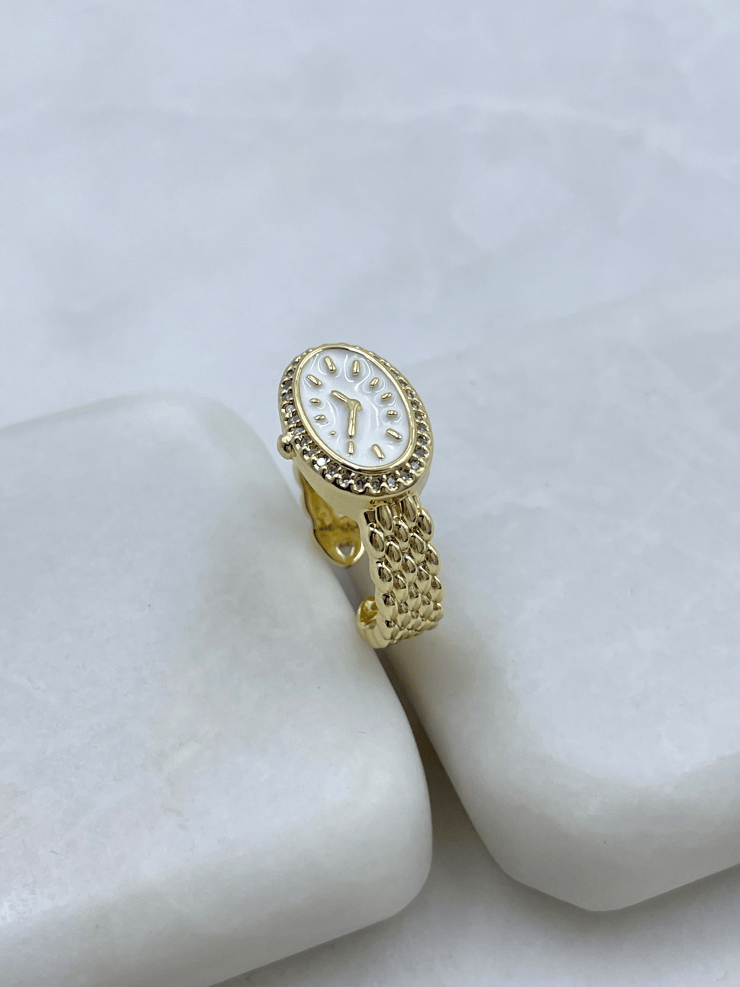 Altın Kaplama Hasır Saat Yüzük Beyaz