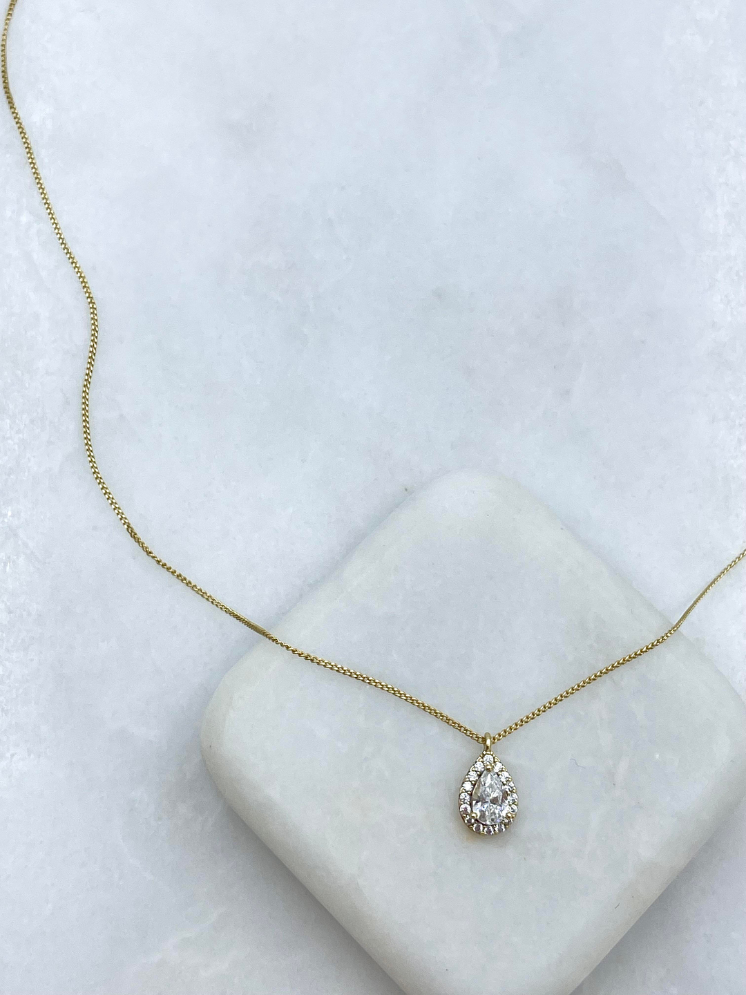 Özel Seri Minimal Damla Kristal Kolye 45 cm Gold