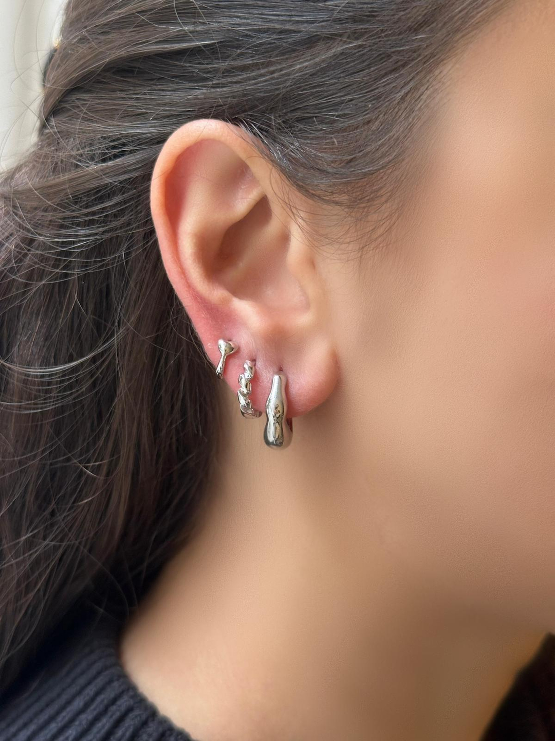 Özel Seri Minimal Kalpli Halka Küpe Gümüş