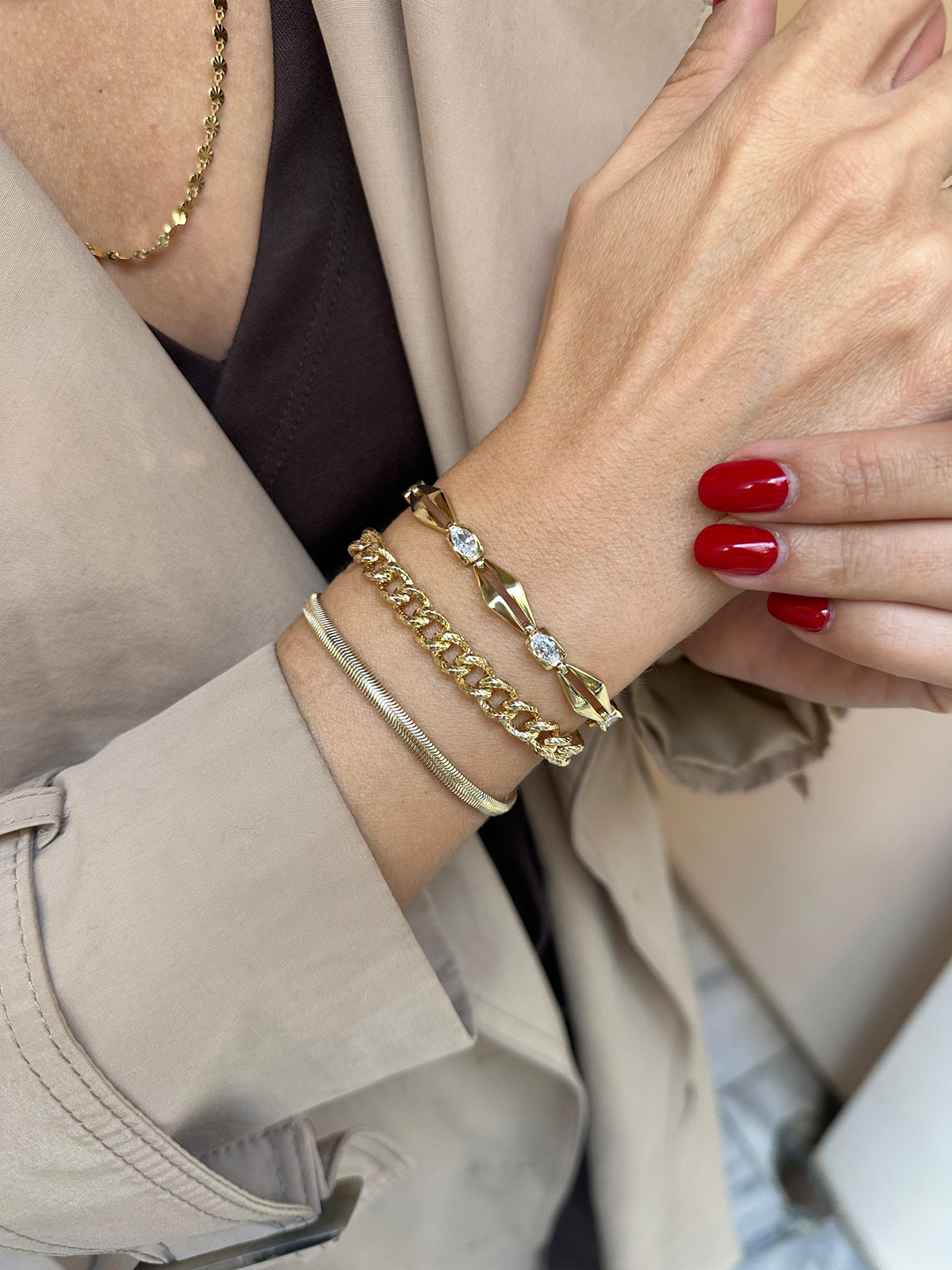 Altın Kaplama İnce Yassı Yılan Zincir Bileklik Gold