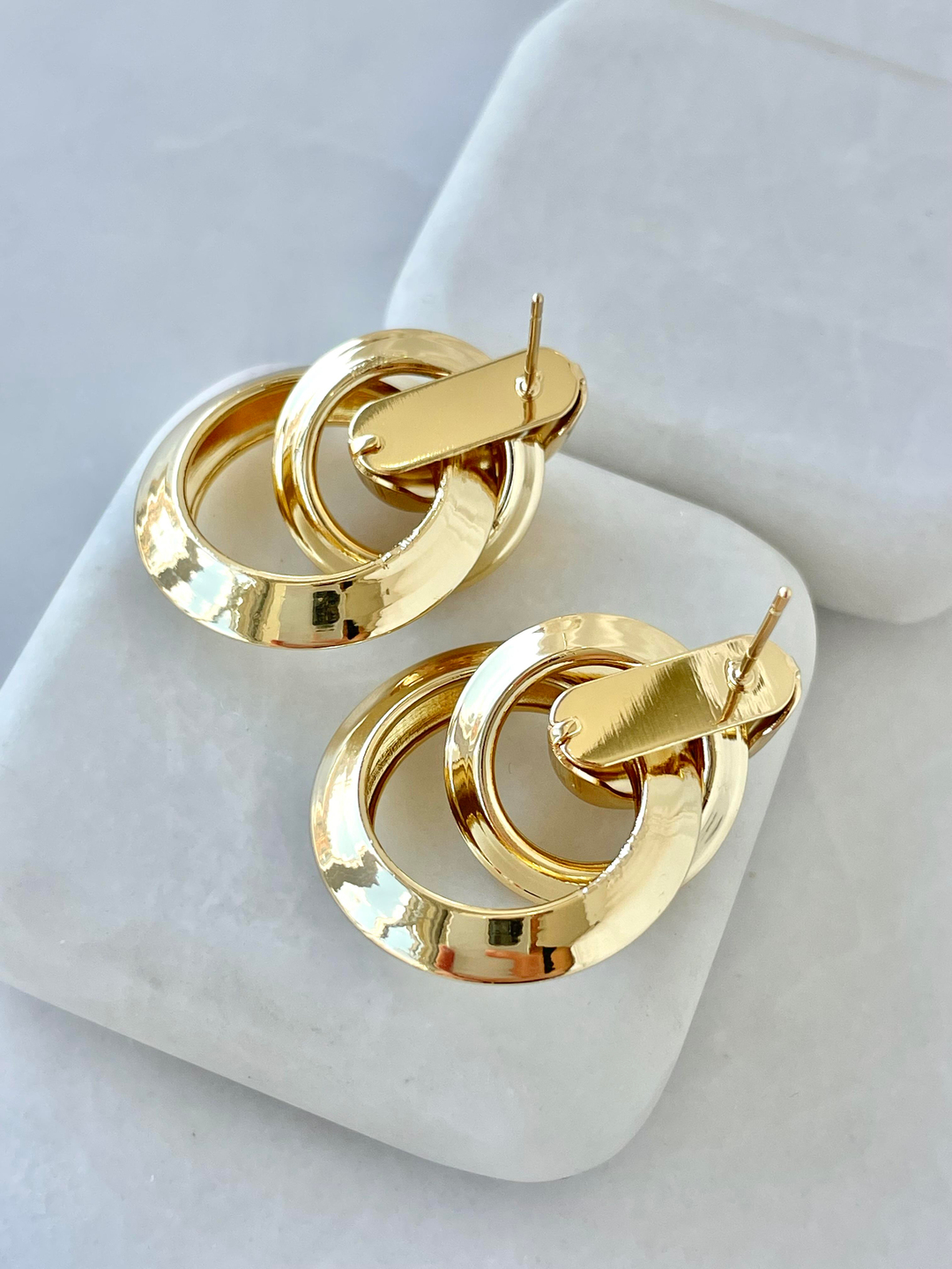 Altın Kaplama Büyük Küçük Halkalı Vintage Küpe Gold