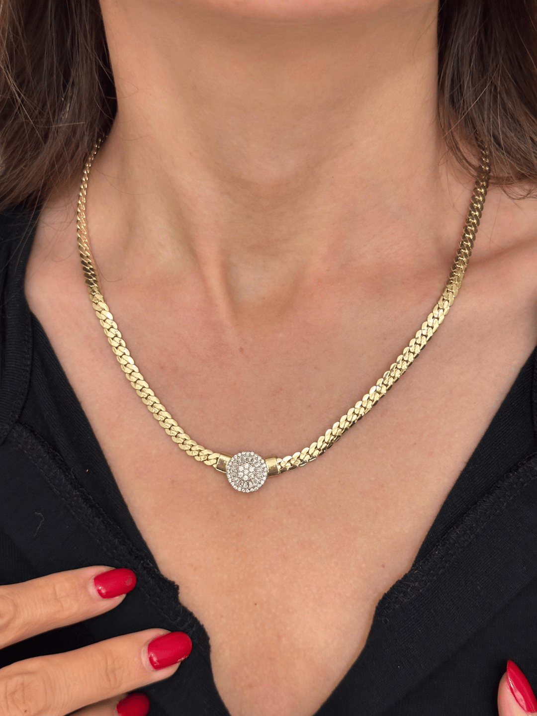 Altın Kaplama Kristal Taşlı Daire Model Zincir Kolye Gold