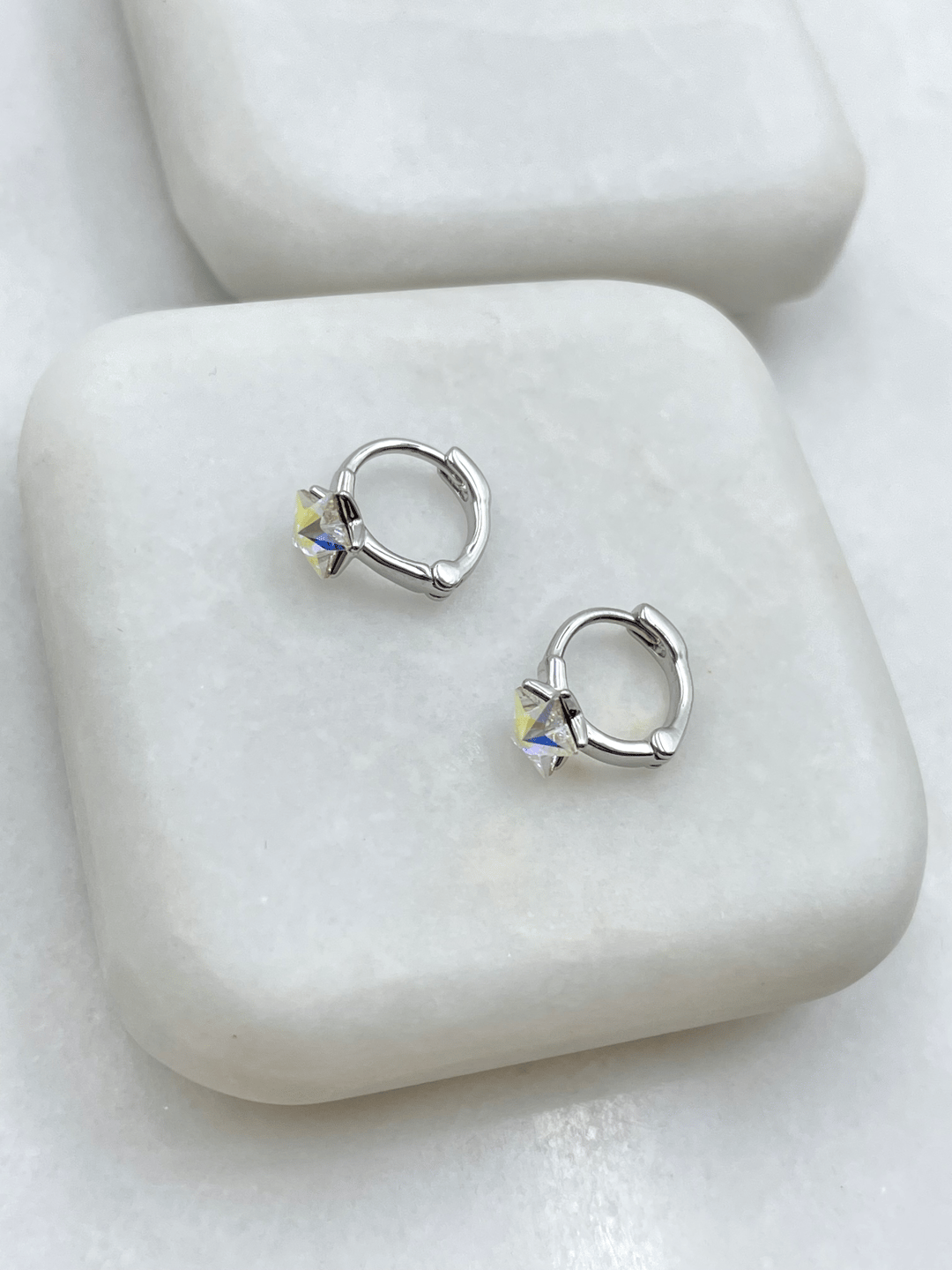 Özel Seri Swarovski Taşlı Yıldız Halka Küpe Gümüş