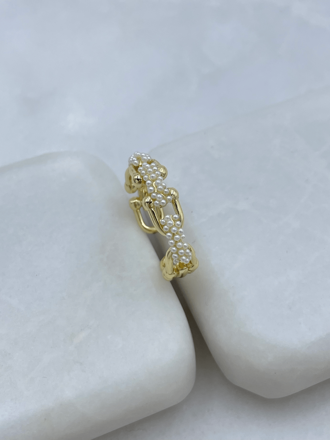 Altın Kaplama İncili Tasarım Model Yüzük Gold