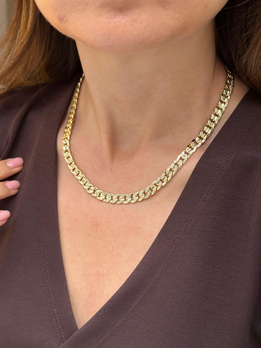 Altın Kaplama İşlemeli Zincir Kolye 45 cm Gold