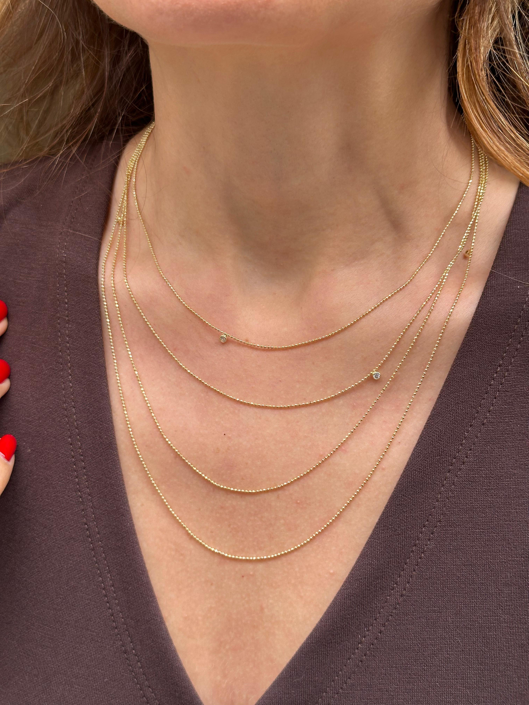 Altın Kaplama Minimal Kristal Taşlı Dörtlü Zincir Kolye Gold