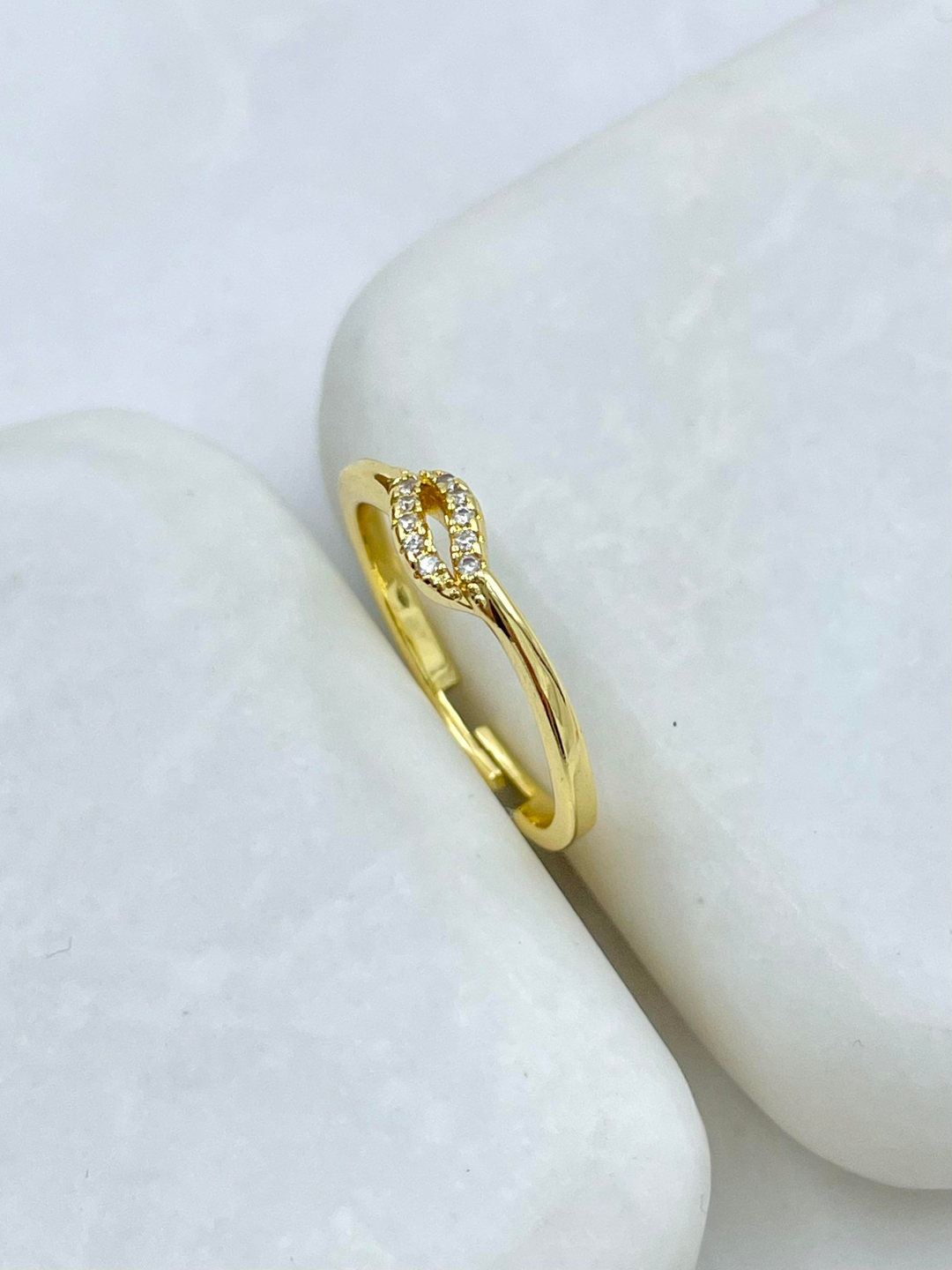 Altın Kaplama Gömme Taşlı Düğüm Model Serçe Parmak Yüzüğü Gold