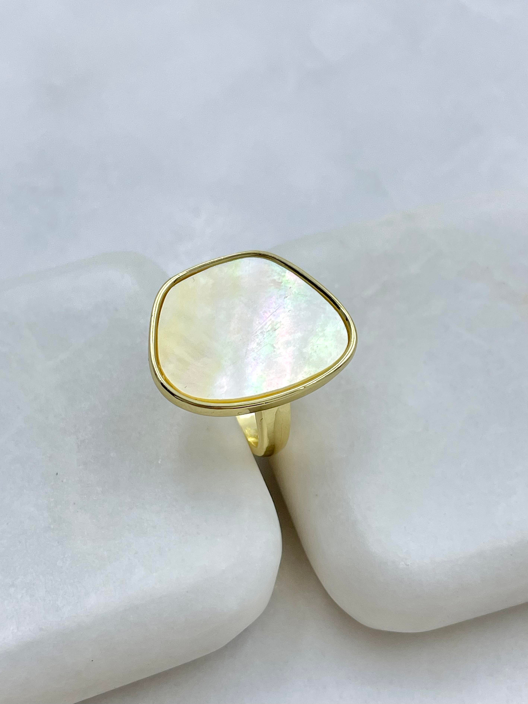 Altın Kaplama Gerçek Sedef Asimetrik Yüzük Gold