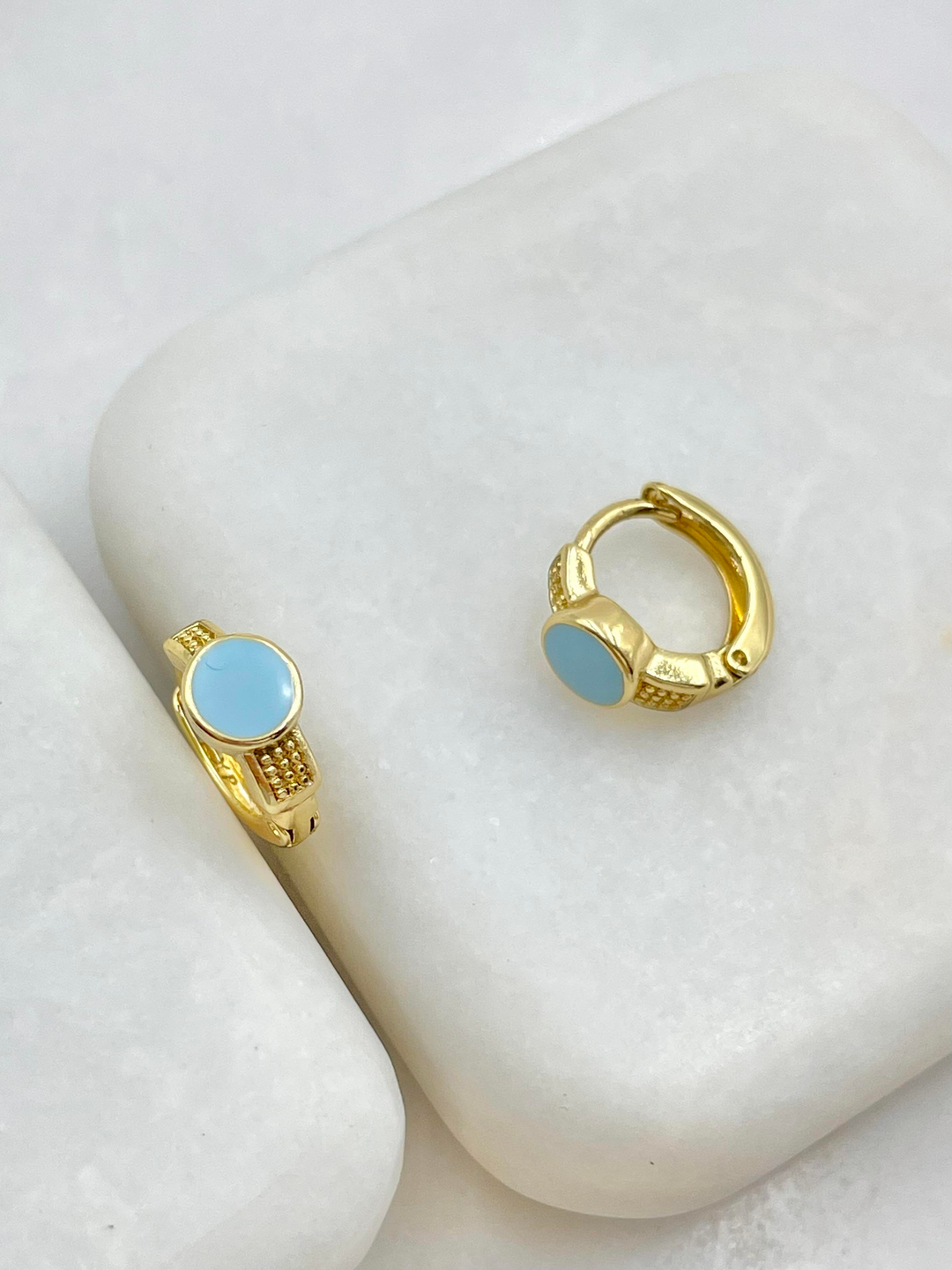 Özel Seri Mavi Mineli Daire Halka Küpe Gold