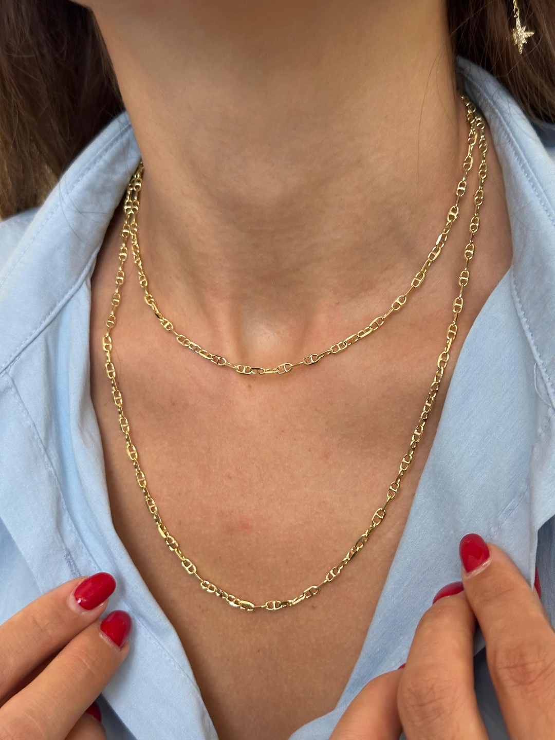 Altın Kaplama C Model Zincir Kolye 90 cm Gold