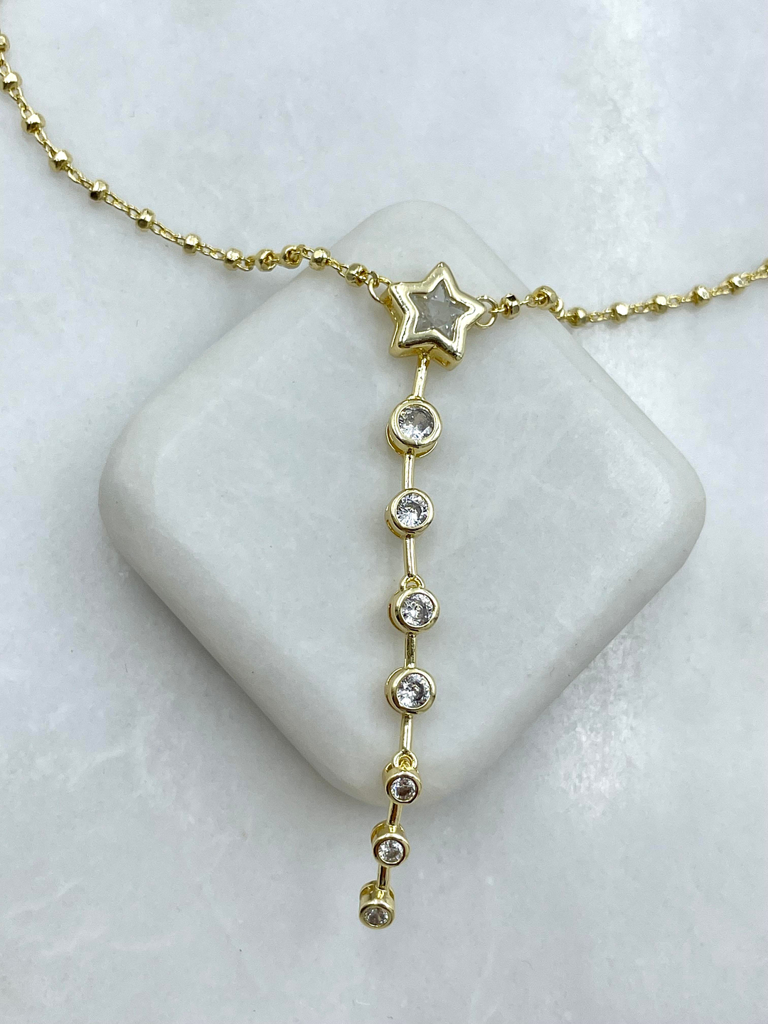 Altın Kaplama Kristal Taşlı Yıldız Model Y Kolye Gold