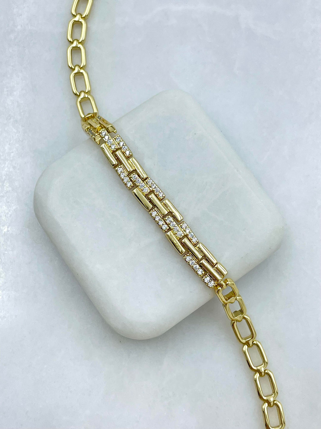 Özel Seri Zirkon Taşlı Tasarım Zincir Bileklik Gold