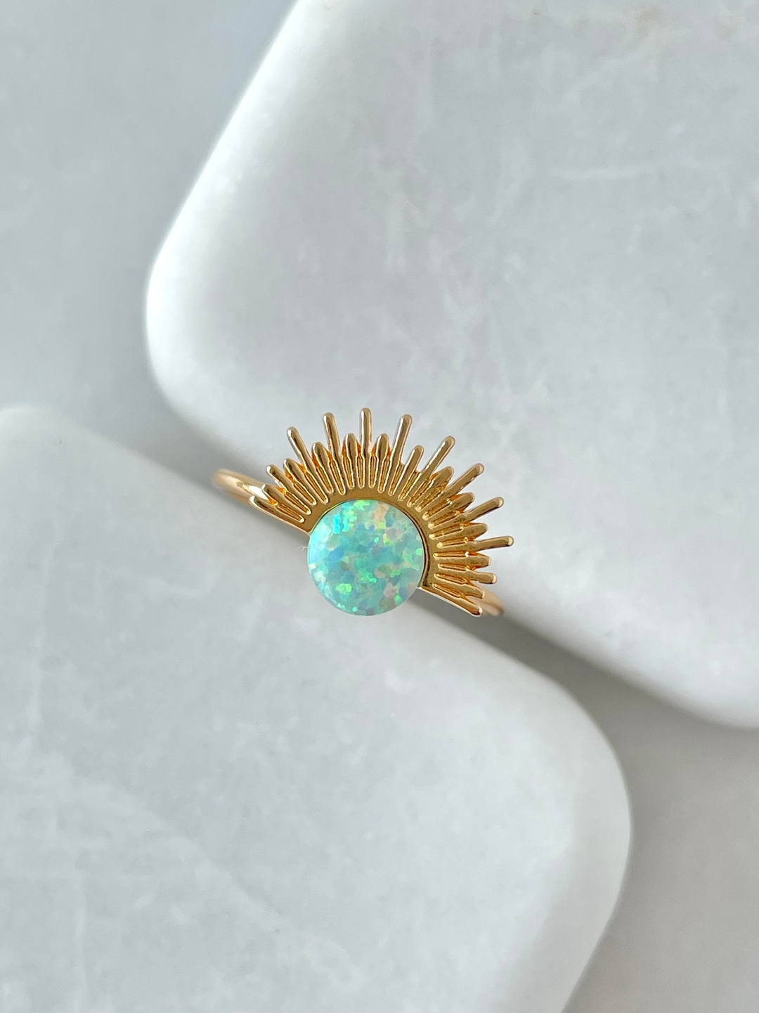 Altın Kaplama Opal Taşlı Güneş Model Yüzük Turkuaz Renk