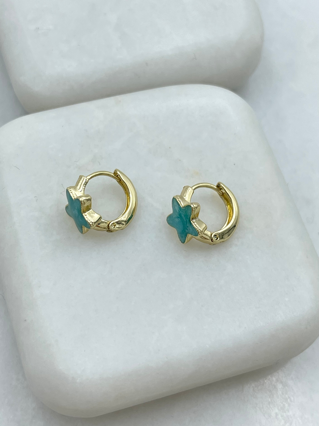 Özel Seri Mineli Yıldız Küpe Mavi