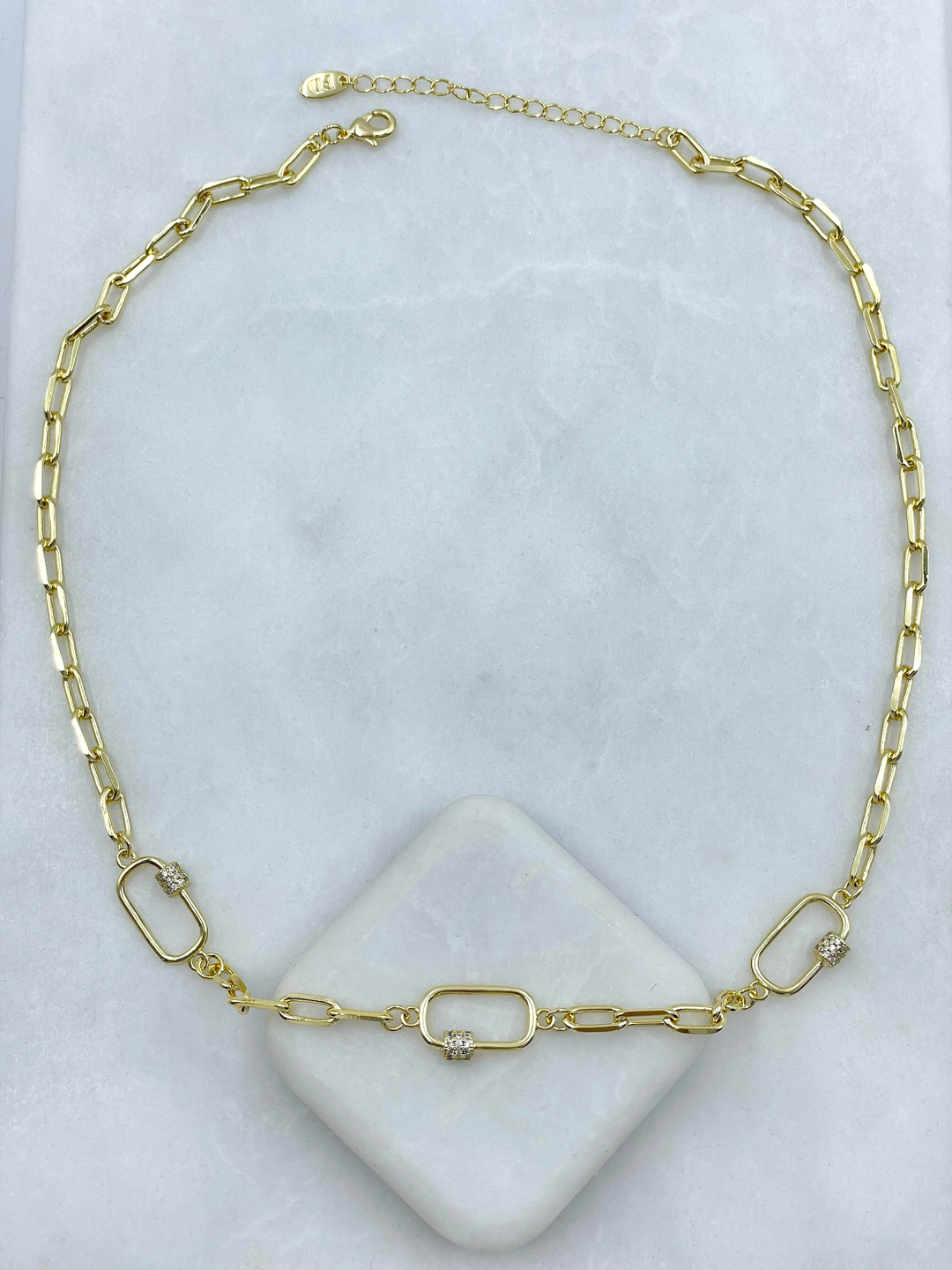 Altın Kaplama Gömme Taşlı Ataç Zincir Kolye Gold