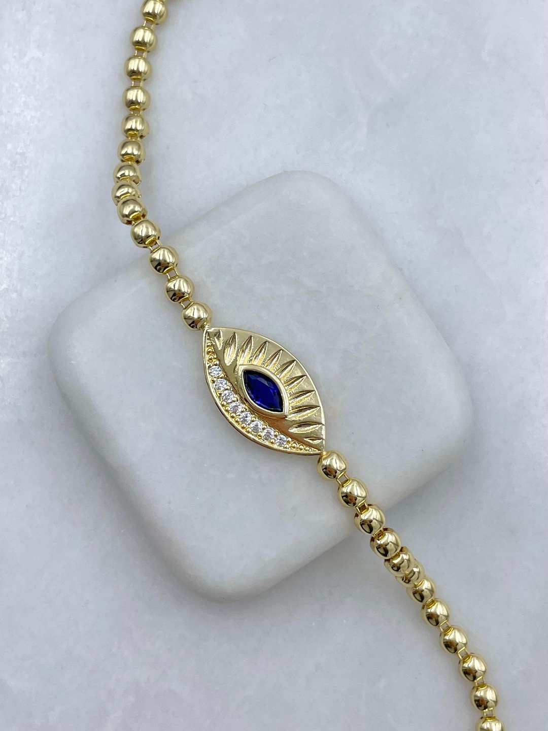 Altın Kaplama Lacivert Kristal Taşlı Göz Model Bileklik Gold