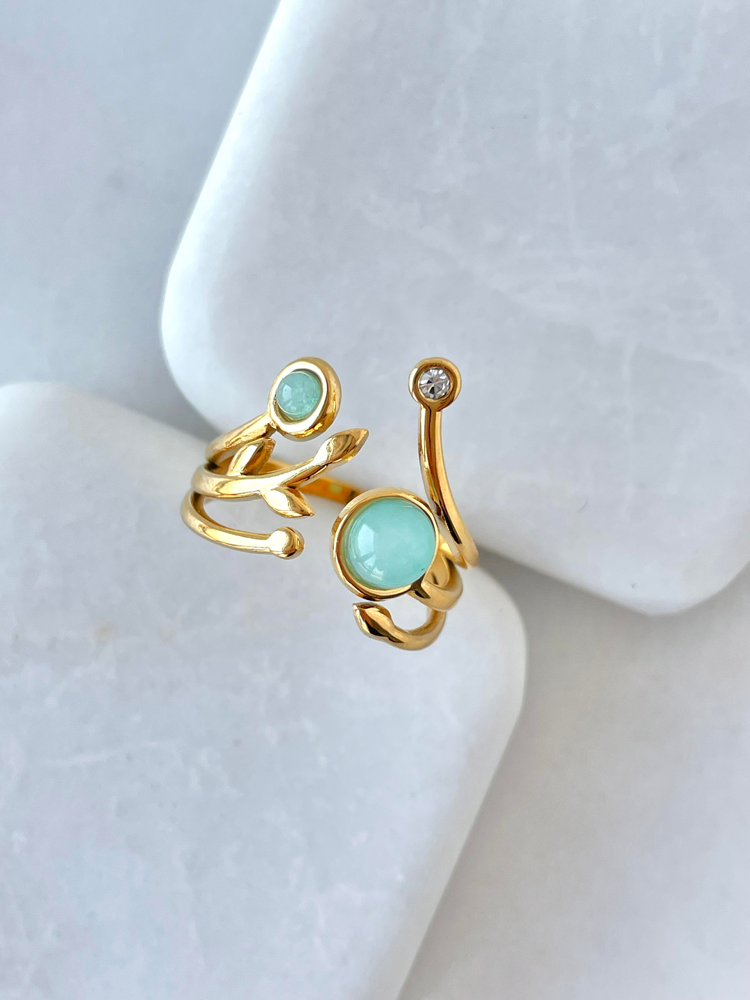 Çelik Opal Taşlı Çoklu Görünüm Yüzük Turkuaz Renk