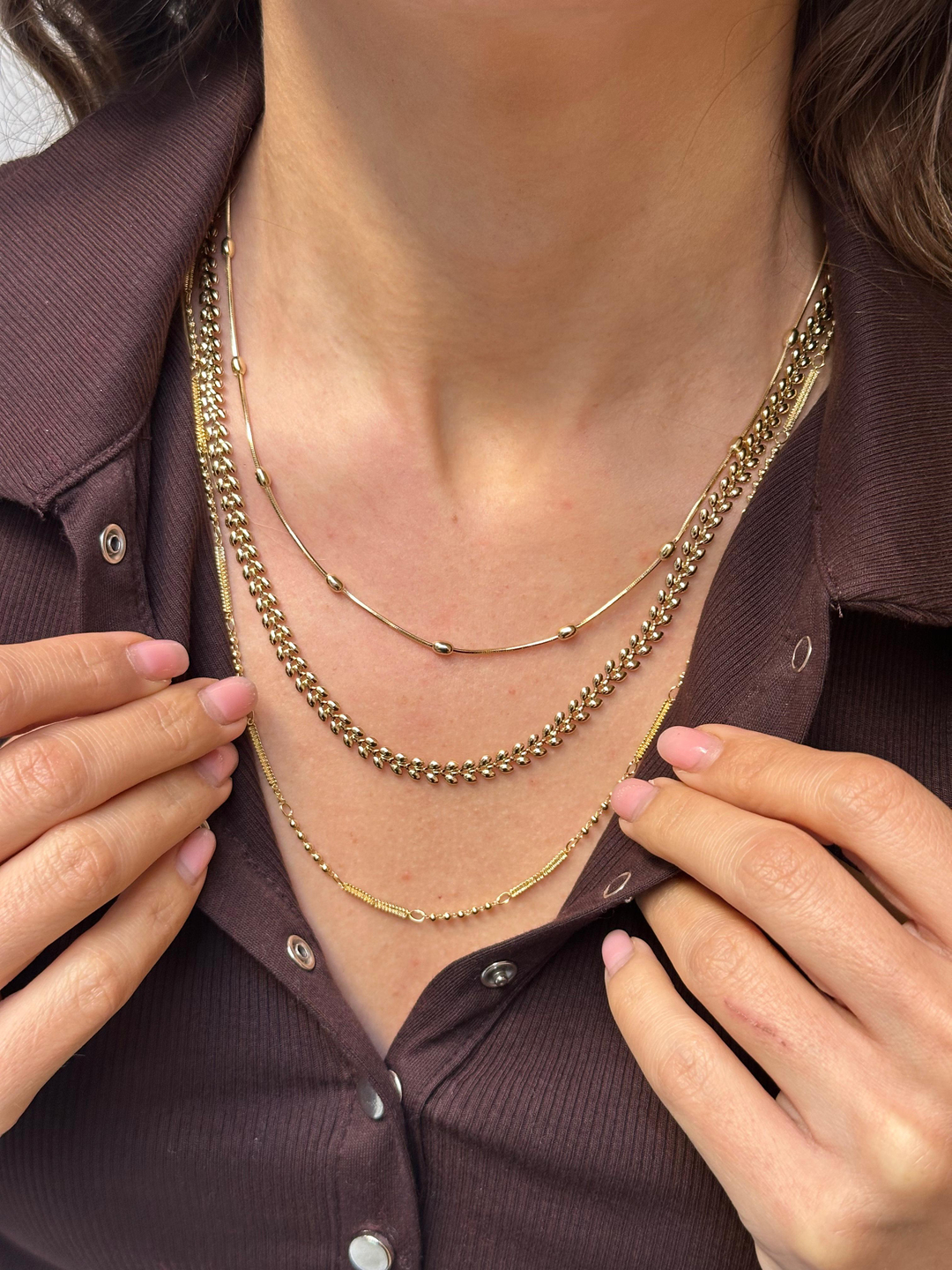 Altın Kaplama Topçuk ve Zikzak Zincir Kolye Gold