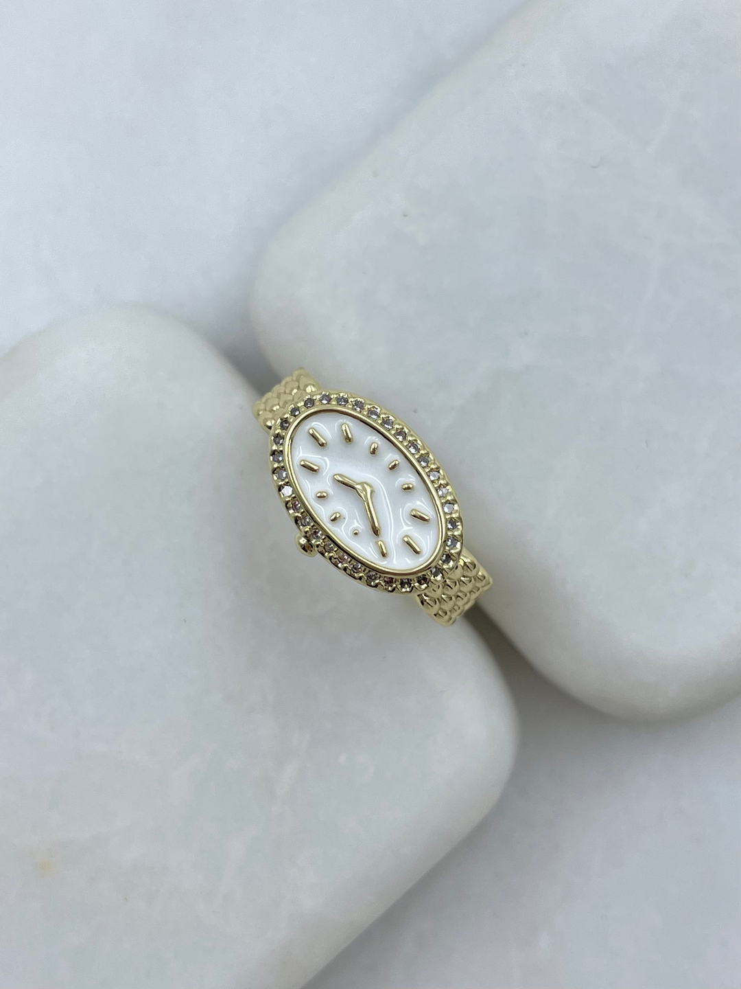 Altın Kaplama Hasır Saat Yüzük Beyaz