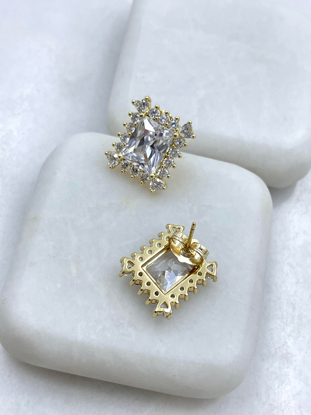 Özel Seri Kare Kristal Taş Küpe Gold