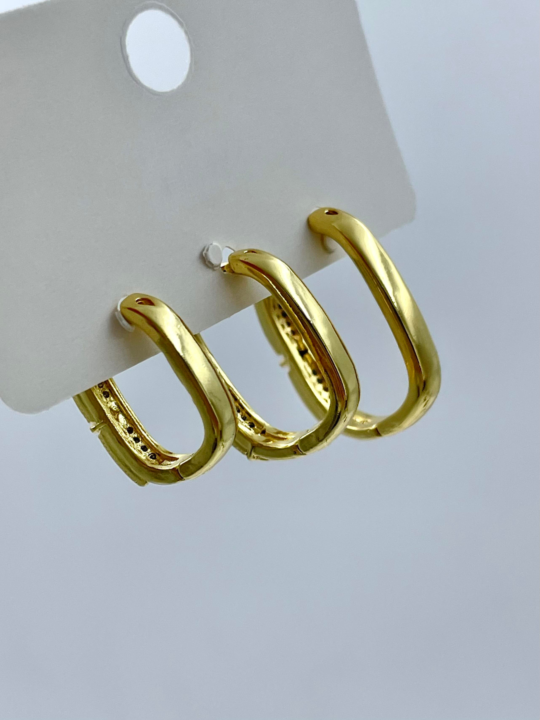 Altın Kaplama Üçlü Çift Renk Dikdörtgen Set Küpe Gold