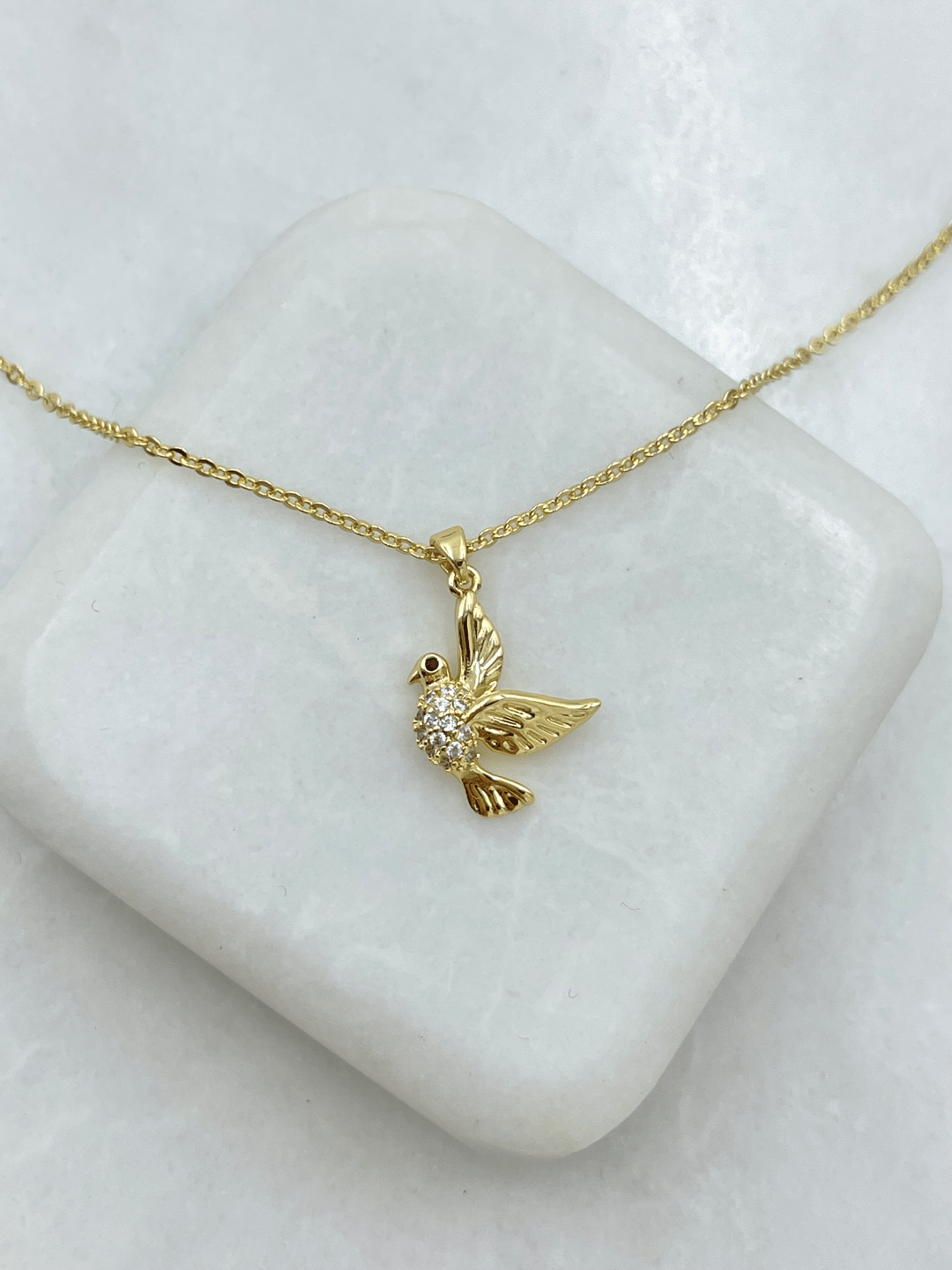 Altın Kaplama Gömme Taşlı Güvercin Model Kolye Gold