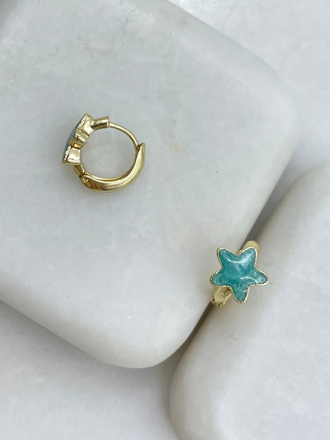 Özel Seri Mineli Yıldız Küpe Mavi