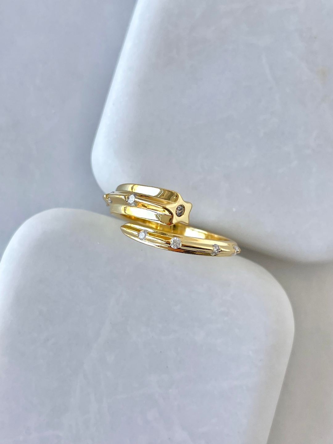 Altın Kaplama Zirkon Taşlı Yıldız Yüzük Gold