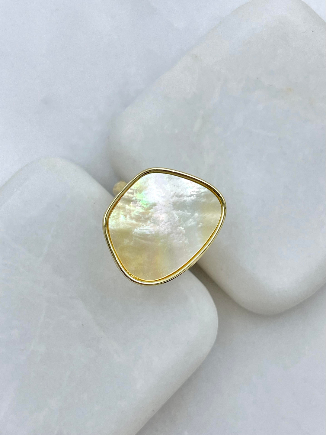 Altın Kaplama Gerçek Sedef Asimetrik Yüzük Gold